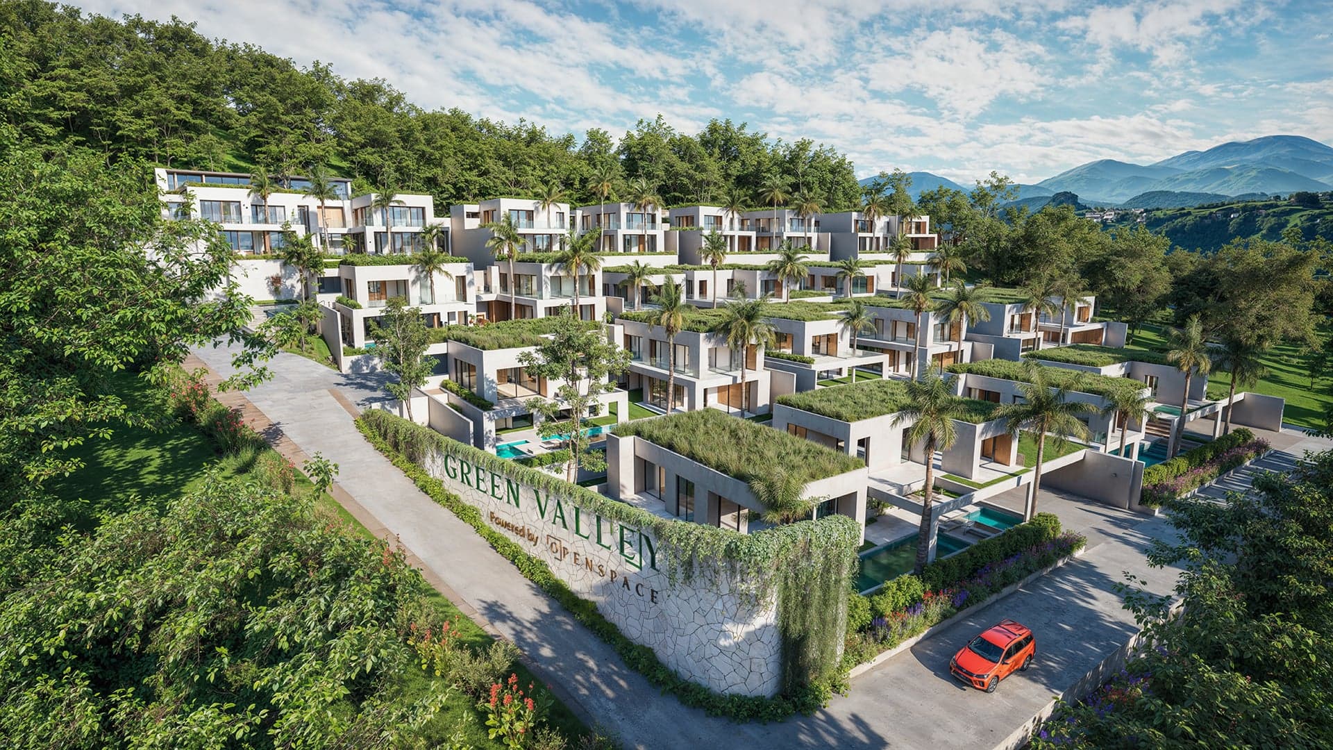 Aerial view of the Green Valley villa entrance, Koh Phangan