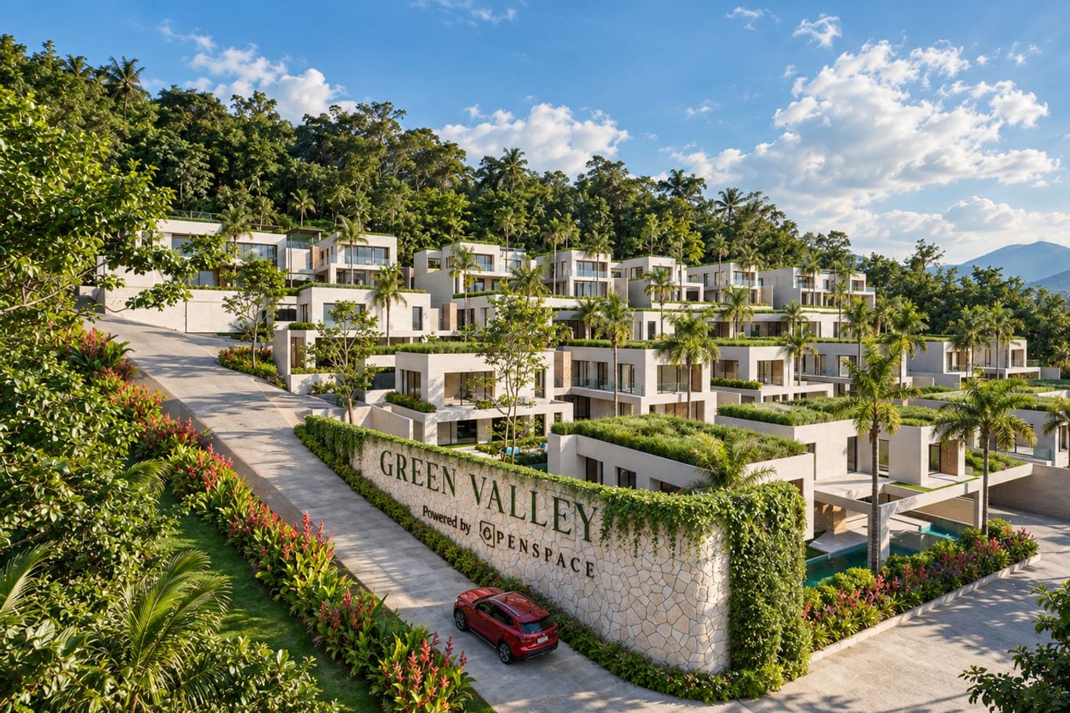 Green Valley entrance and the villas set into the valley, Koh Phangan