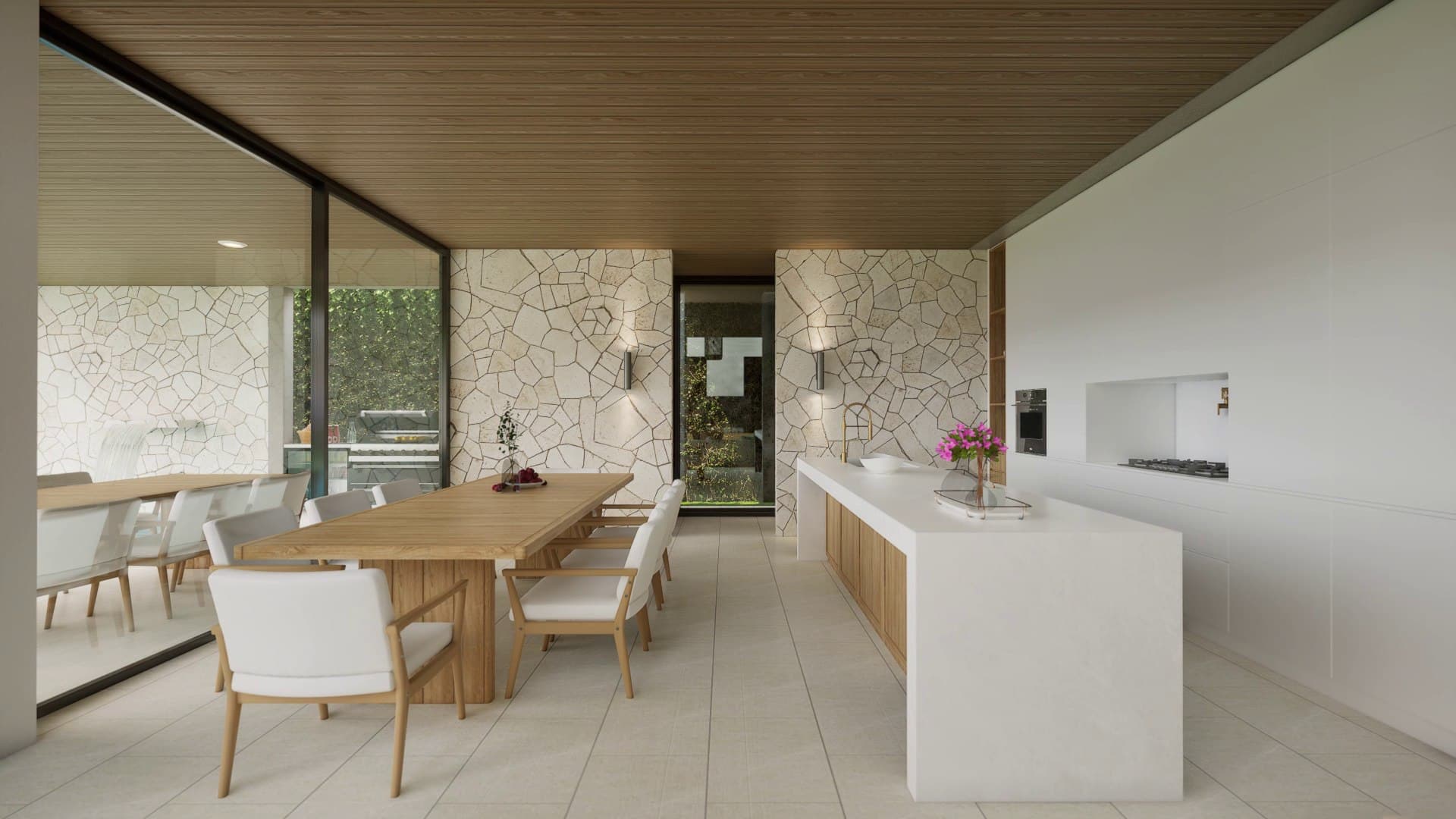 Green Valley dining area and kitchen island