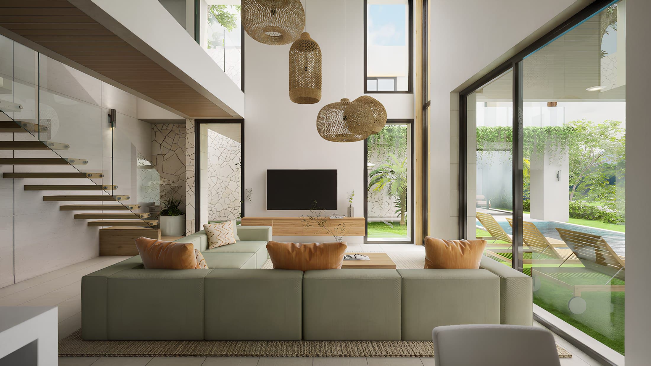 Green Valley double-height living room
