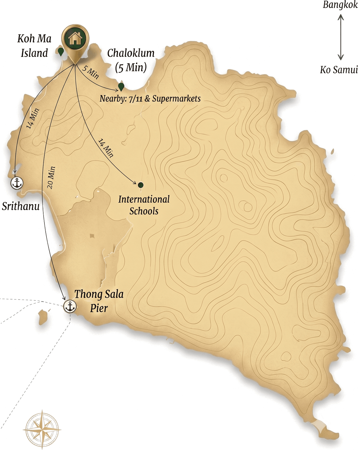Map of Koh Phangan showing Green Valley and nearby landmarks