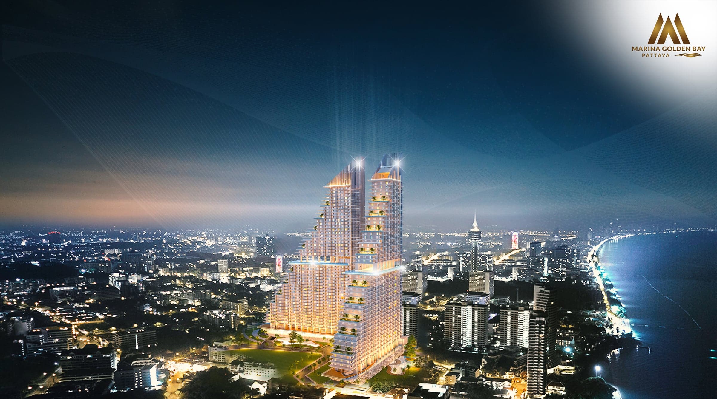 Marina Golden Bay, Central Pattaya — aerial night view